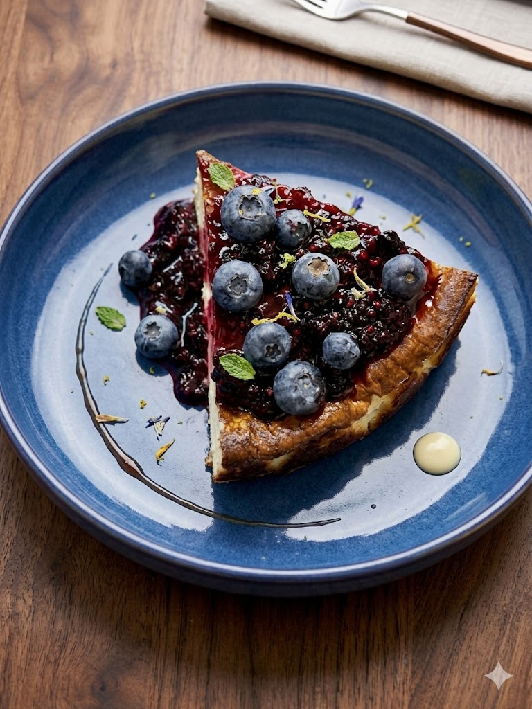 Tarta con frutos rojos, moras y arándanos en Restaurante La Tassa