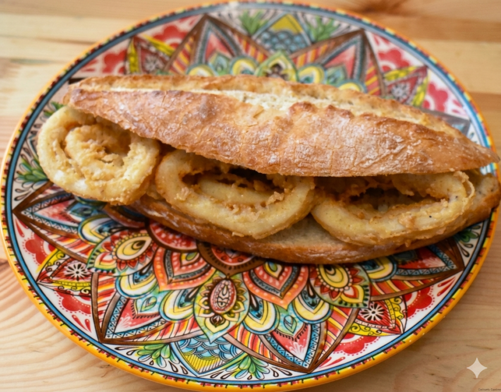 Bocadillo de calamares en pan crujiente en Restaurante La Tassa
